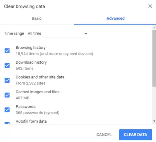 clear browsing data